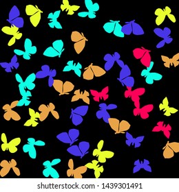 Summer Background with Colorful Butterflies. Simple Feminine Pattern for Card, Invitation, Print. Trendy Decoration with Beautiful Butterfly Silhouettes. Vector Background with Moth