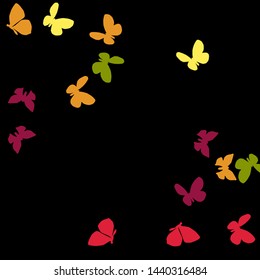 Summer Background with Colorful Butterflies. Simple Feminine Pattern for Card, Invitation, Print. Trendy Decoration with Beautiful Butterfly Silhouettes. Vector Background with Moth
