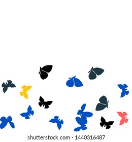 Summer Background with Colorful Butterflies. Simple Feminine Pattern for Card, Invitation, Print. Trendy Decoration with Beautiful Butterfly Silhouettes. Vector Background with Moth
