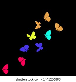 Summer Background with Colorful Butterflies. Simple Feminine Pattern for Card, Invitation, Print. Trendy Decoration with Beautiful Butterfly Silhouettes. Vector Background with Moth
