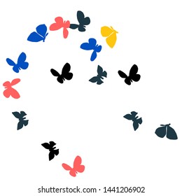 Summer Background with Colorful Butterflies. Simple Feminine Pattern for Card, Invitation, Print. Trendy Decoration with Beautiful Butterfly Silhouettes. Vector Background with Moth
