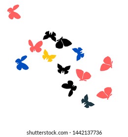 Summer Background with Colorful Butterflies. Simple Feminine Pattern for Card, Invitation, Print. Trendy Decoration with Beautiful Butterfly Silhouettes. Vector Background with Moth
