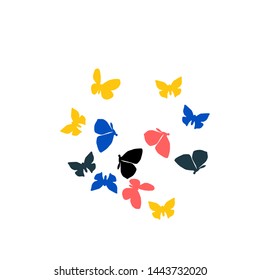 Summer Background with Colorful Butterflies. Simple Feminine Pattern for Card, Invitation, Print. Trendy Decoration with Beautiful Butterfly Silhouettes. Vector Background with Moth
