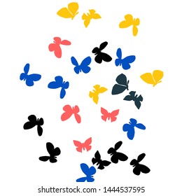Summer Background with Colorful Butterflies. Simple Feminine Pattern for Card, Invitation, Print. Trendy Decoration with Beautiful Butterfly Silhouettes. Vector Background with Moth
