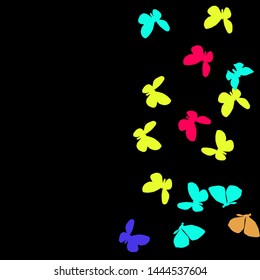 Summer Background with Colorful Butterflies. Simple Feminine Pattern for Card, Invitation, Print. Trendy Decoration with Beautiful Butterfly Silhouettes. Vector Background with Moth
