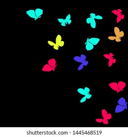 Summer Background with Colorful Butterflies. Simple Feminine Pattern for Card, Invitation, Print. Trendy Decoration with Beautiful Butterfly Silhouettes. Vector Background with Moth
