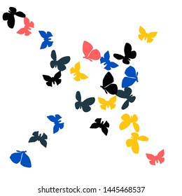 Summer Background with Colorful Butterflies. Simple Feminine Pattern for Card, Invitation, Print. Trendy Decoration with Beautiful Butterfly Silhouettes. Vector Background with Moth
