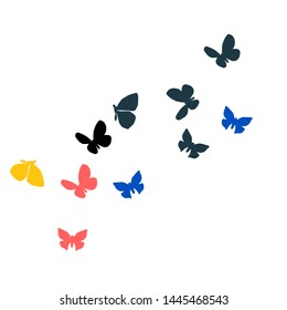 Summer Background with Colorful Butterflies. Simple Feminine Pattern for Card, Invitation, Print. Trendy Decoration with Beautiful Butterfly Silhouettes. Vector Background with Moth
