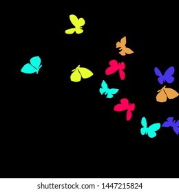 Summer Background with Colorful Butterflies. Simple Feminine Pattern for Card, Invitation, Print. Trendy Decoration with Beautiful Butterfly Silhouettes. Vector Background with Moth
