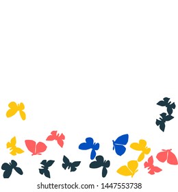 Summer Background with Colorful Butterflies. Simple Feminine Pattern for Card, Invitation, Print. Trendy Decoration with Beautiful Butterfly Silhouettes. Vector Background with Moth
