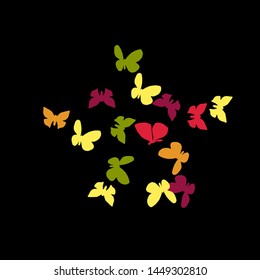 Summer Background with Colorful Butterflies. Simple Feminine Pattern for Card, Invitation, Print. Trendy Decoration with Beautiful Butterfly Silhouettes. Vector Background with Moth