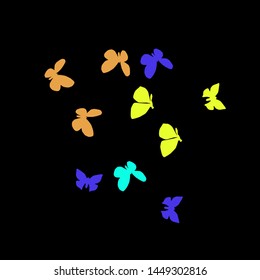 Summer Background with Colorful Butterflies. Simple Feminine Pattern for Card, Invitation, Print. Trendy Decoration with Beautiful Butterfly Silhouettes. Vector Background with Moth