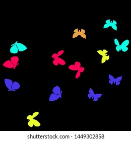 Summer Background with Colorful Butterflies. Simple Feminine Pattern for Card, Invitation, Print. Trendy Decoration with Beautiful Butterfly Silhouettes. Vector Background with Moth