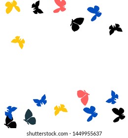 Summer Background with Colorful Butterflies. Simple Feminine Pattern for Card, Invitation, Print. Trendy Decoration with Beautiful Butterfly Silhouettes. Vector Background with Moth
