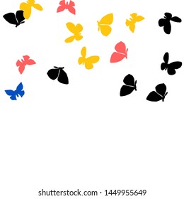 Summer Background with Colorful Butterflies. Simple Feminine Pattern for Card, Invitation, Print. Trendy Decoration with Beautiful Butterfly Silhouettes. Vector Background with Moth
