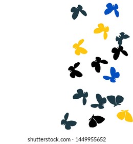 Summer Background with Colorful Butterflies. Simple Feminine Pattern for Card, Invitation, Print. Trendy Decoration with Beautiful Butterfly Silhouettes. Vector Background with Moth
