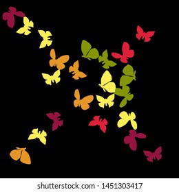 Summer Background with Colorful Butterflies. Simple Feminine Pattern for Card, Invitation, Print. Trendy Decoration with Beautiful Butterfly Silhouettes. Vector Background with Moth
