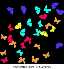 Summer Background with Colorful Butterflies. Simple Feminine Pattern for Card, Invitation, Print. Trendy Decoration with Beautiful Butterfly Silhouettes. Vector Background with Moth
