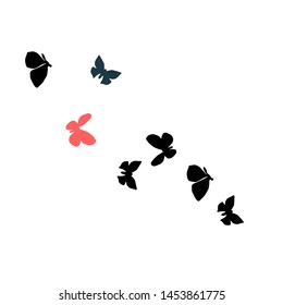 Summer Background with Colorful Butterflies. Simple Feminine Pattern for Card, Invitation, Print. Trendy Decoration with Beautiful Butterfly Silhouettes. Vector Background with Moth
