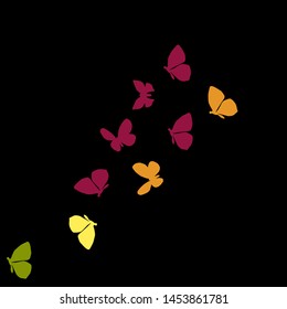 Summer Background with Colorful Butterflies. Simple Feminine Pattern for Card, Invitation, Print. Trendy Decoration with Beautiful Butterfly Silhouettes. Vector Background with Moth
