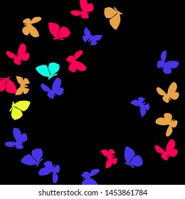 Summer Background with Colorful Butterflies. Simple Feminine Pattern for Card, Invitation, Print. Trendy Decoration with Beautiful Butterfly Silhouettes. Vector Background with Moth
