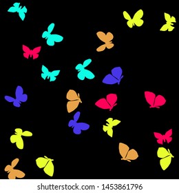 Summer Background with Colorful Butterflies. Simple Feminine Pattern for Card, Invitation, Print. Trendy Decoration with Beautiful Butterfly Silhouettes. Vector Background with Moth
