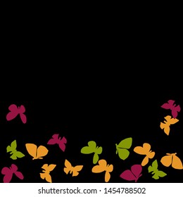Summer Background with Colorful Butterflies. Simple Feminine Pattern for Card, Invitation, Print. Trendy Decoration with Beautiful Butterfly Silhouettes. Vector Background with Moth
