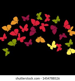 Summer Background with Colorful Butterflies. Simple Feminine Pattern for Card, Invitation, Print. Trendy Decoration with Beautiful Butterfly Silhouettes. Vector Background with Moth
