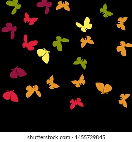 Summer Background with Colorful Butterflies. Simple Feminine Pattern for Card, Invitation, Print. Trendy Decoration with Beautiful Butterfly Silhouettes. Vector Background with Moth
