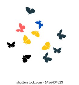 Summer Background with Colorful Butterflies. Simple Feminine Pattern for Card, Invitation, Print. Trendy Decoration with Beautiful Butterfly Silhouettes. Vector Background with Moth
