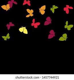 Summer Background with Colorful Butterflies. Simple Feminine Pattern for Card, Invitation, Print. Trendy Decoration with Beautiful Butterfly Silhouettes. Vector Background with Moth
