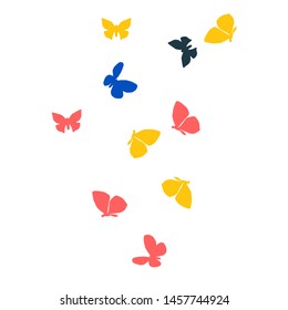 Summer Background with Colorful Butterflies. Simple Feminine Pattern for Card, Invitation, Print. Trendy Decoration with Beautiful Butterfly Silhouettes. Vector Background with Moth
