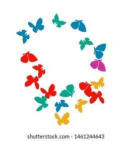 Summer Background with Colorful Butterflies. Simple Feminine Pattern for Card, Invitation, Print. Trendy Decoration with Beautiful Butterfly Silhouettes. Vector Background with Moth
