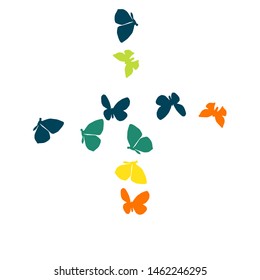 Summer Background with Colorful Butterflies. Simple Feminine Pattern for Card, Invitation, Print. Trendy Decoration with Beautiful Butterfly Silhouettes. Vector Background with Moth

