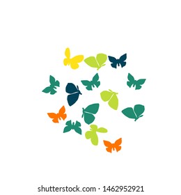 Summer Background with Colorful Butterflies. Simple Feminine Pattern for Card, Invitation, Print. Trendy Decoration with Beautiful Butterfly Silhouettes. Vector Background with Moth
