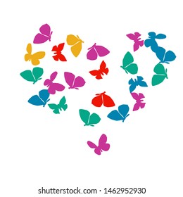 Summer Background with Colorful Butterflies. Simple Feminine Pattern for Card, Invitation, Print. Trendy Decoration with Beautiful Butterfly Silhouettes. Vector Background with Moth
