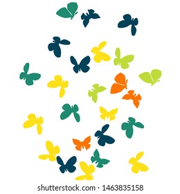 Summer Background with Colorful Butterflies. Simple Feminine Pattern for Card, Invitation, Print. Trendy Decoration with Beautiful Butterfly Silhouettes. Vector Background with Moth
