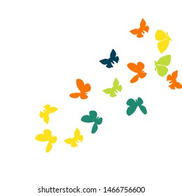 Summer Background with Colorful Butterflies. Simple Feminine Pattern for Card, Invitation, Print. Trendy Decoration with Beautiful Butterfly Silhouettes. Vector Background with Moth
