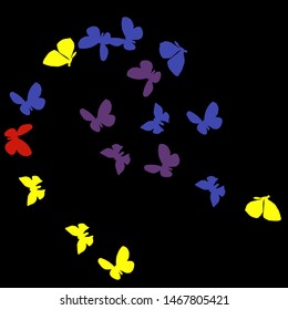 Summer Background with Colorful Butterflies. Simple Feminine Pattern for Card, Invitation, Print. Trendy Decoration with Beautiful Butterfly Silhouettes. Vector Background with Moth
