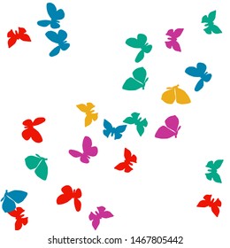 Summer Background with Colorful Butterflies. Simple Feminine Pattern for Card, Invitation, Print. Trendy Decoration with Beautiful Butterfly Silhouettes. Vector Background with Moth
