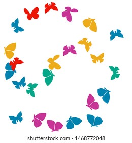 Summer Background with Colorful Butterflies. Simple Feminine Pattern for Card, Invitation, Print. Trendy Decoration with Beautiful Butterfly Silhouettes. Vector Background with Moth

