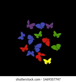 Summer Background with Colorful Butterflies. Simple Feminine Pattern for Card, Invitation, Print. Trendy Decoration with Beautiful Butterfly Silhouettes. Vector Background with Moth
