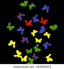Summer Background with Colorful Butterflies. Simple Feminine Pattern for Card, Invitation, Print. Trendy Decoration with Beautiful Butterfly Silhouettes. Vector Background with Moth
