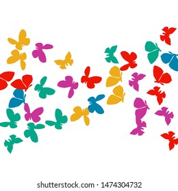 Summer Background with Colorful Butterflies. Simple Feminine Pattern for Card, Invitation, Print. Trendy Decoration with Beautiful Butterfly Silhouettes. Vector Background with Moth
