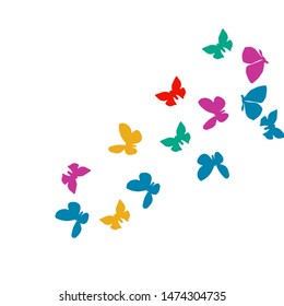 Summer Background with Colorful Butterflies. Simple Feminine Pattern for Card, Invitation, Print. Trendy Decoration with Beautiful Butterfly Silhouettes. Vector Background with Moth
