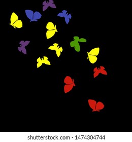 Summer Background with Colorful Butterflies. Simple Feminine Pattern for Card, Invitation, Print. Trendy Decoration with Beautiful Butterfly Silhouettes. Vector Background with Moth
