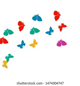 Summer Background with Colorful Butterflies. Simple Feminine Pattern for Card, Invitation, Print. Trendy Decoration with Beautiful Butterfly Silhouettes. Vector Background with Moth
