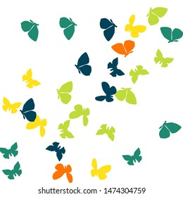 Summer Background with Colorful Butterflies. Simple Feminine Pattern for Card, Invitation, Print. Trendy Decoration with Beautiful Butterfly Silhouettes. Vector Background with Moth
