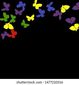 Summer Background with Colorful Butterflies. Simple Feminine Pattern for Card, Invitation, Print. Trendy Decoration with Beautiful Butterfly Silhouettes. Vector Background with Moth
