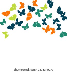 Summer Background with Colorful Butterflies. Simple Feminine Pattern for Card, Invitation, Print. Trendy Decoration with Beautiful Butterfly Silhouettes. Vector Background with Moth
